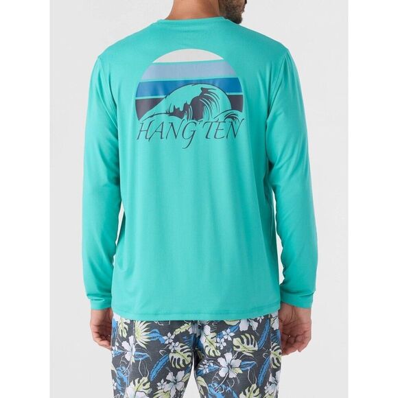 Hang Ten Men's Tidal Long Sleeve Sun Tee UPF 50+ Soft Feel Stretch Green Size XL